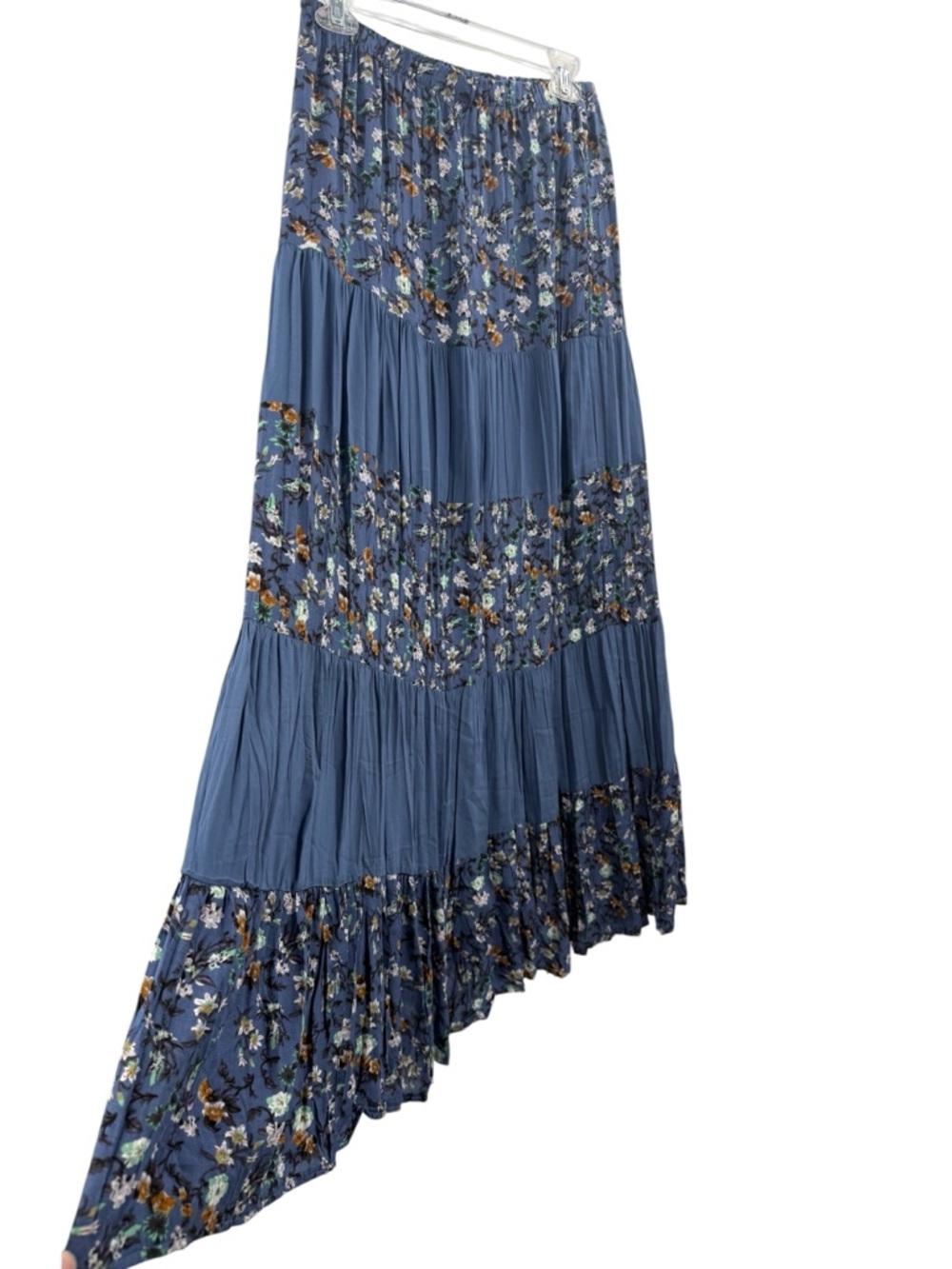 Solitaire Blue Floral Tiered Maxi Skirt Boho Cottagecore Flowing Elastic Waist - Picture 3 of 7